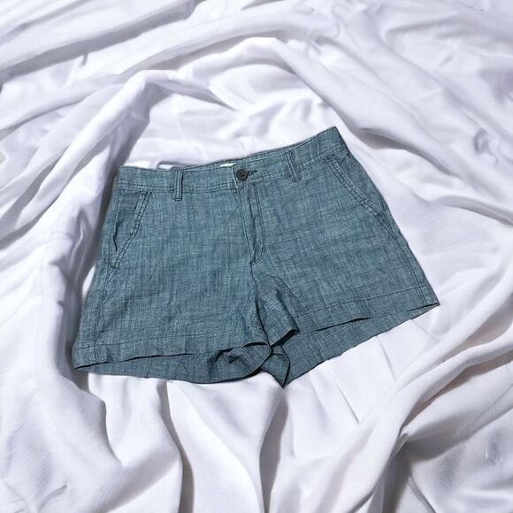 a new day Women's Zippered Button Closure Blue Chambray Shorts Size 4 Great Cond - Picture 1 of 5